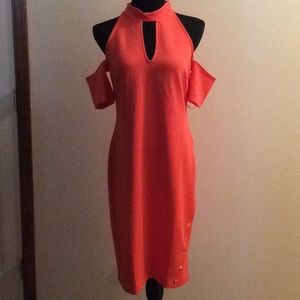 Bold Elements Mock Neck KeyHole Cold Shldr Dress